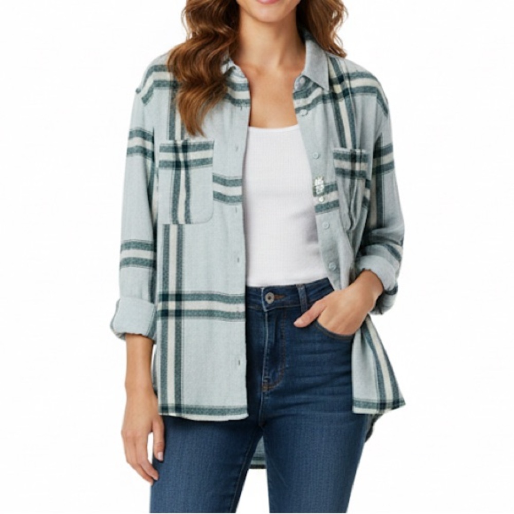 Wonderly Light Blue Cozy Button Front Flannel Top Shirt M
